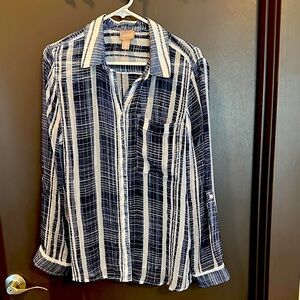 NWOT Chico's Navy & White Stripe Button Up Blouse